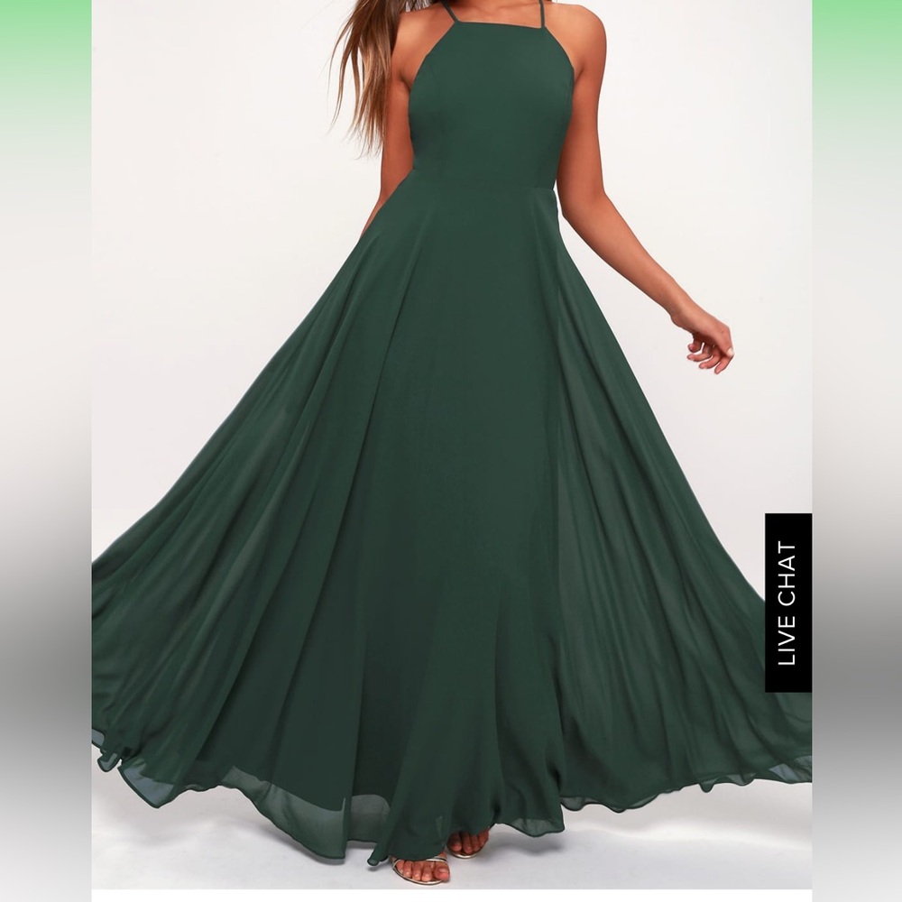 Lulu's Green Halter A-line Maxi Dress for Prom